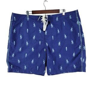 Reyn Spooner Board Shorts Mens 42 Blue Tiki Print Swim Trunks Good Condition